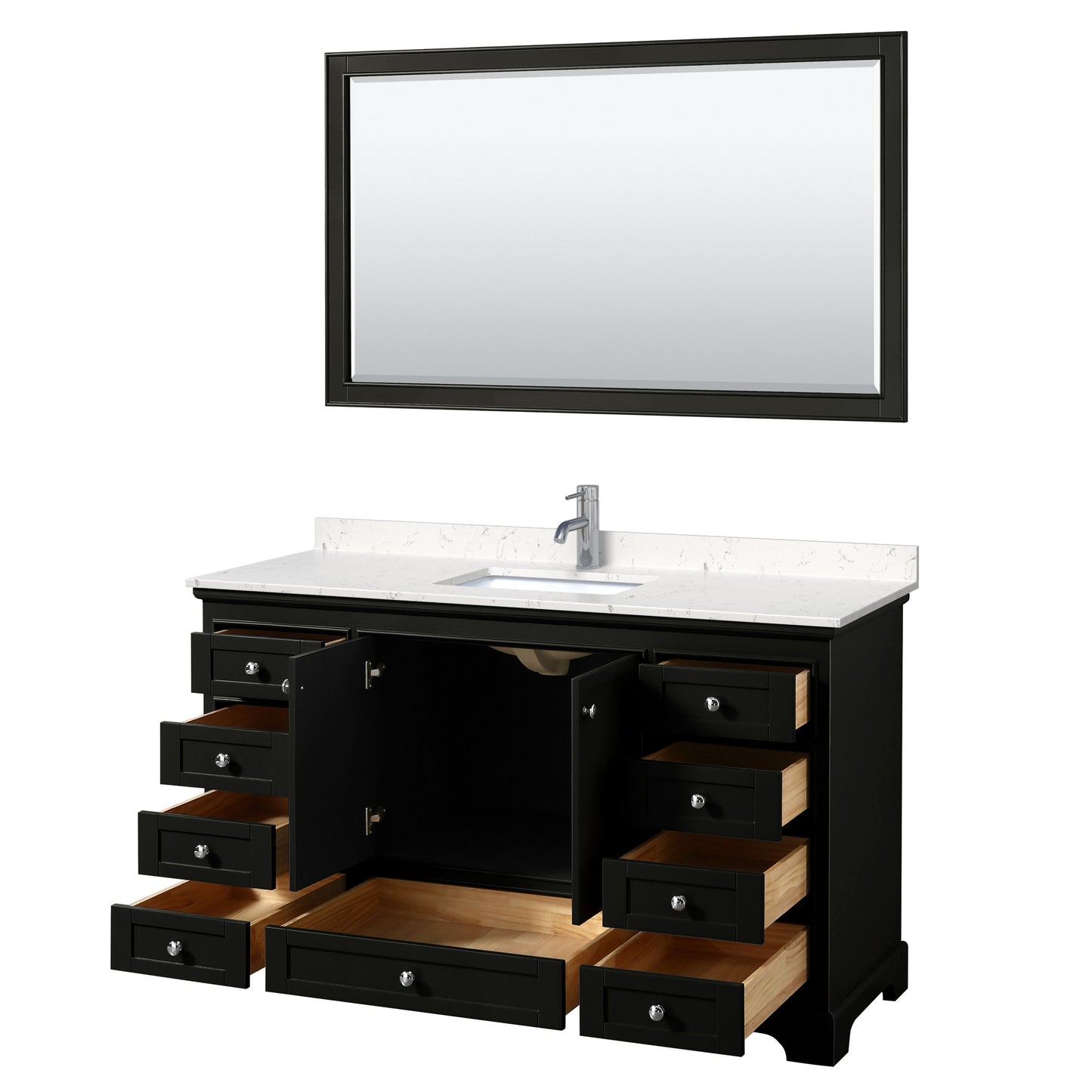 Deborah 60" Single Vanity in Espresso, Carrara Cultured Marble Top, 58" Mirror