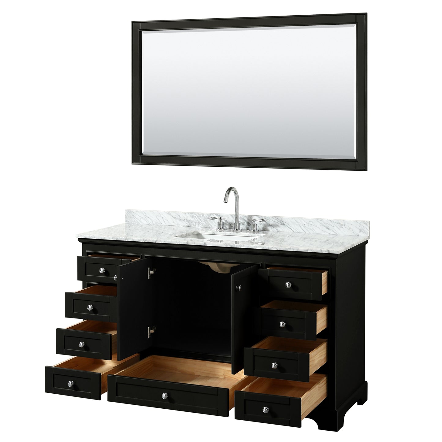 Deborah 60" Single Vanity in Dark Espresso, Top, Square Sink, 58" Mirror