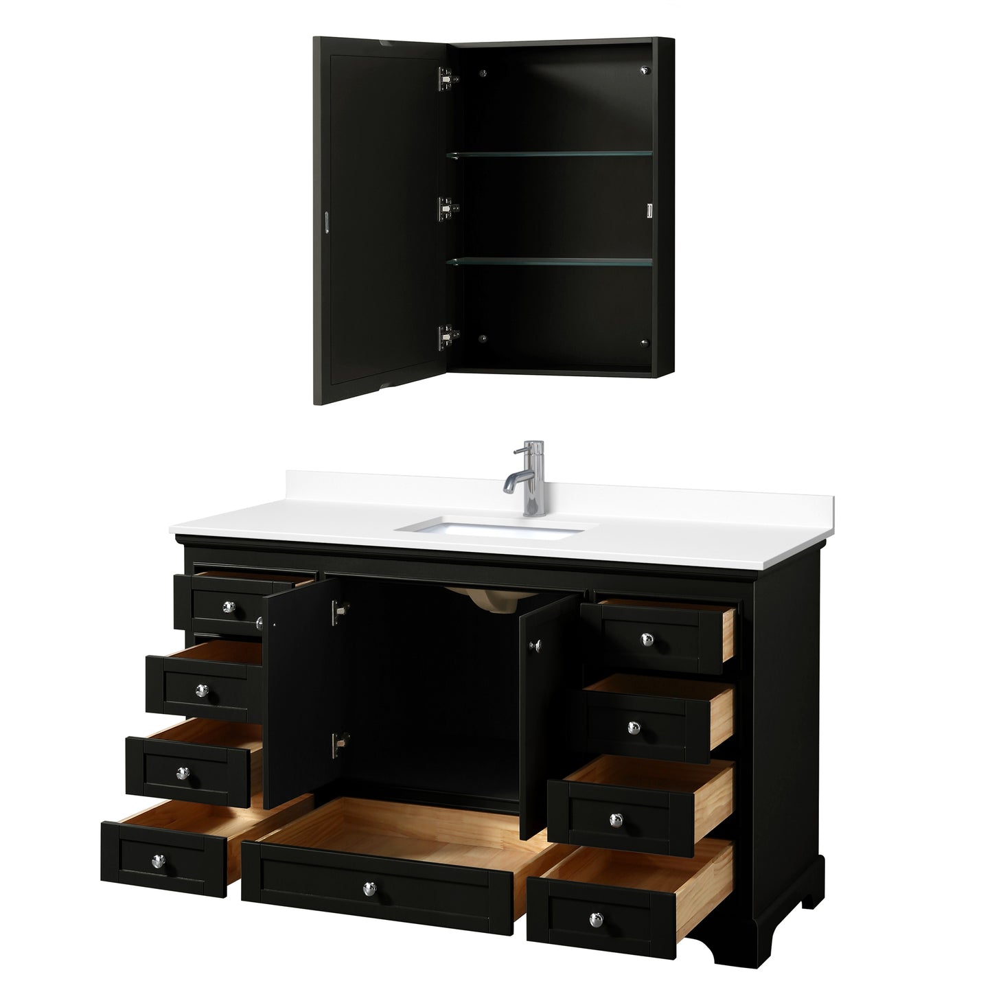 Deborah 60" Single Vanity in Espresso, White Marble Top, Medicine Cabinet