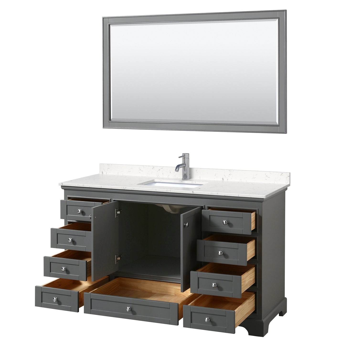 Deborah 60" Single Vanity in Dark Gray, Carrara Cultured Marble Top, 58" Mirror