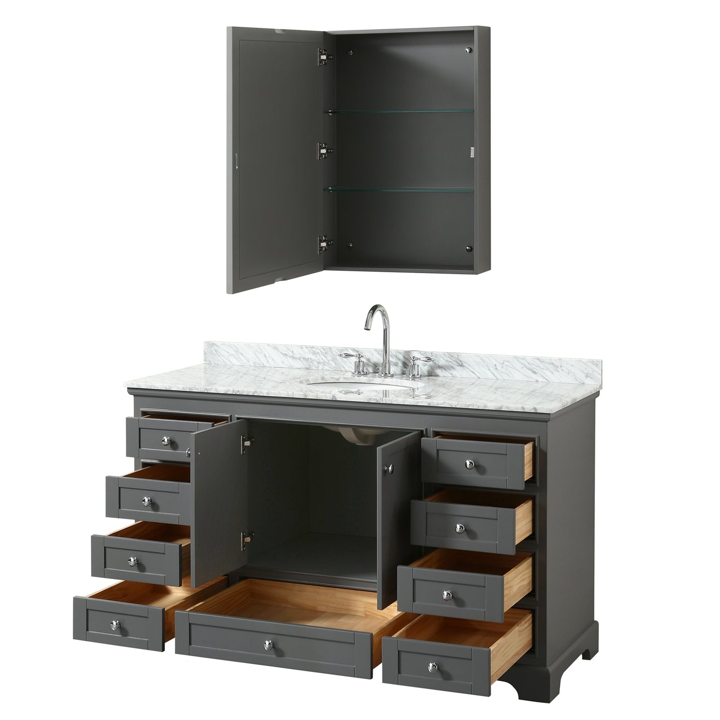 Deborah 60" Single Vanity in Dark Gray, Top, Oval Sink, Medicine Cabinet
