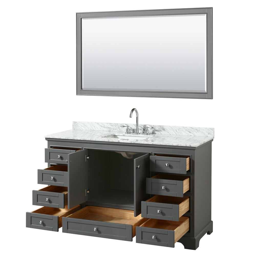 Deborah 60" Single Vanity in Dark Gray, Top, Square Sink, 58" Mirror