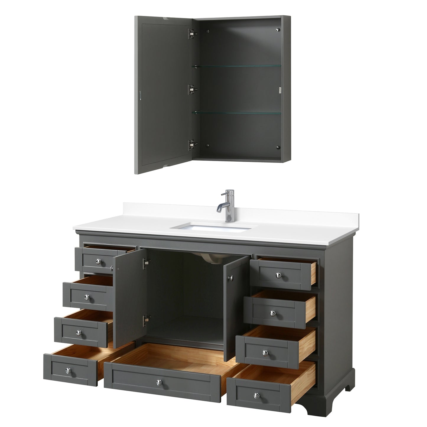 Deborah 60" Single Vanity in Gray, White Cultured Marble Top, Medicine Cabinet