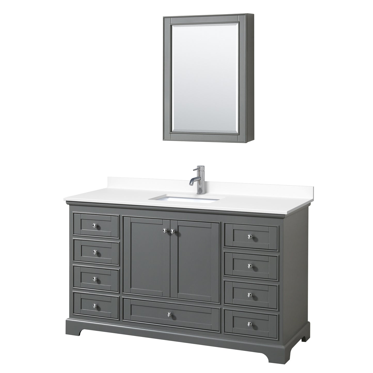 Deborah 60" Single Vanity in Gray, White Cultured Marble Top, Medicine Cabinet
