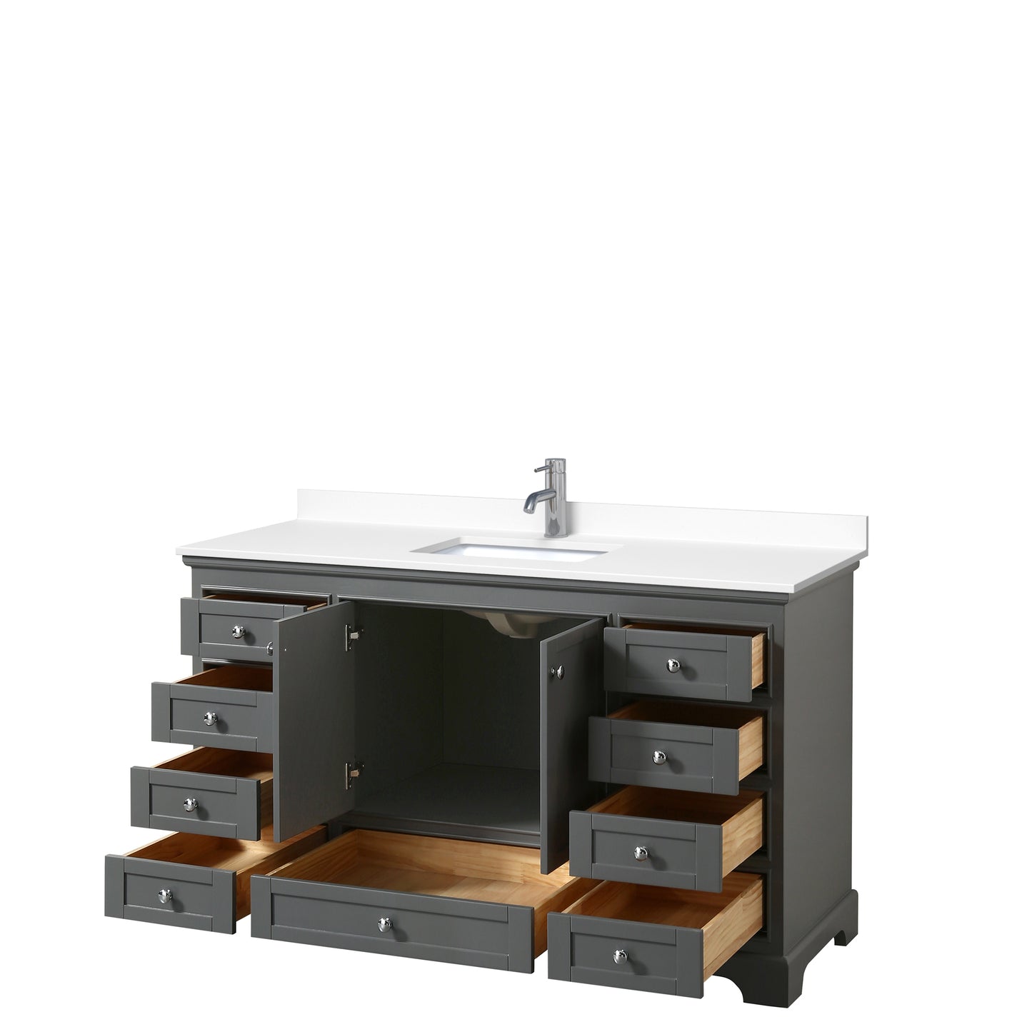 Deborah 60" Single Vanity in Dark Gray, White Cultured Marble Top, Sink