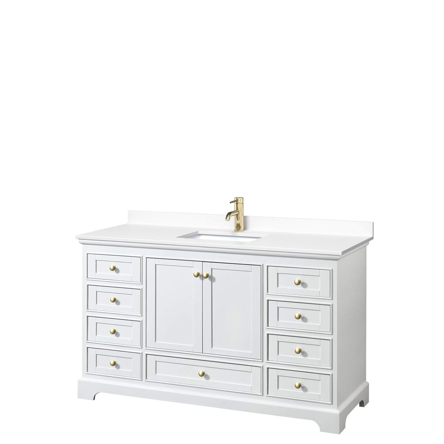 Deborah 60" Single Vanity in White, White Marble Top, Gold Trim, No Mirror