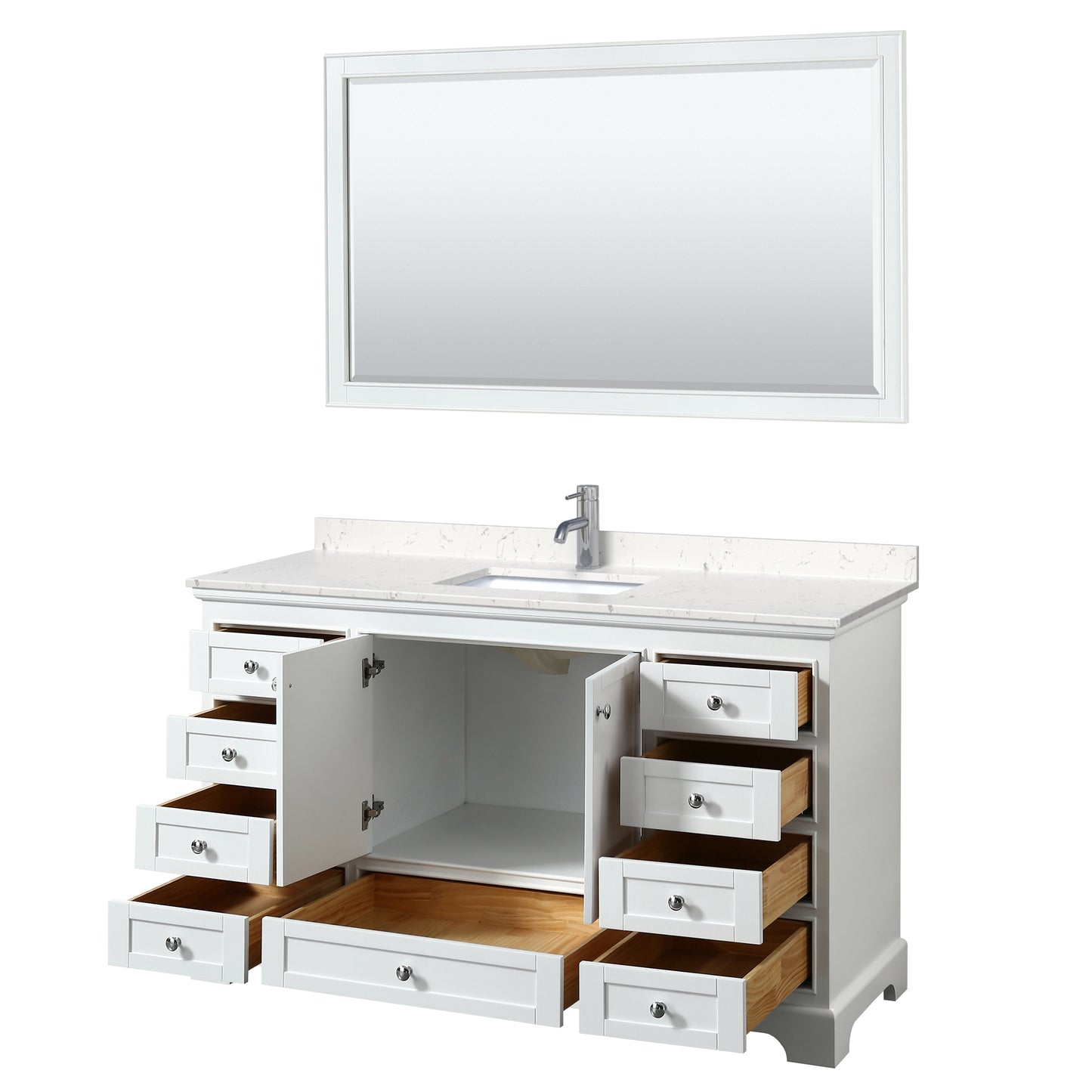 Deborah 60" Single Vanity in White, Carrara Cultured Marble Top, 58" Mirror