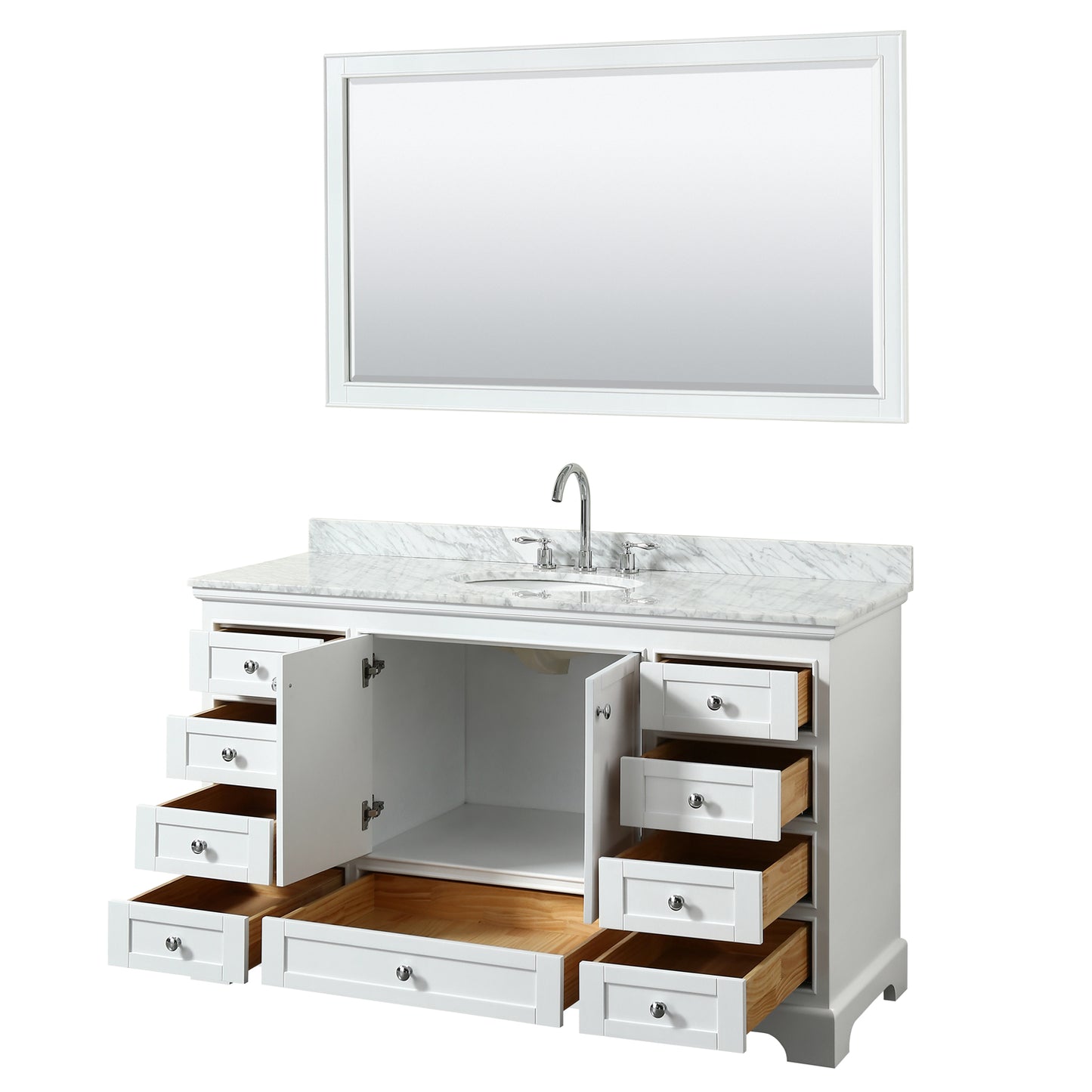 Deborah 60" Single Vanity in White, Top, Oval Sink, 58" Mirror