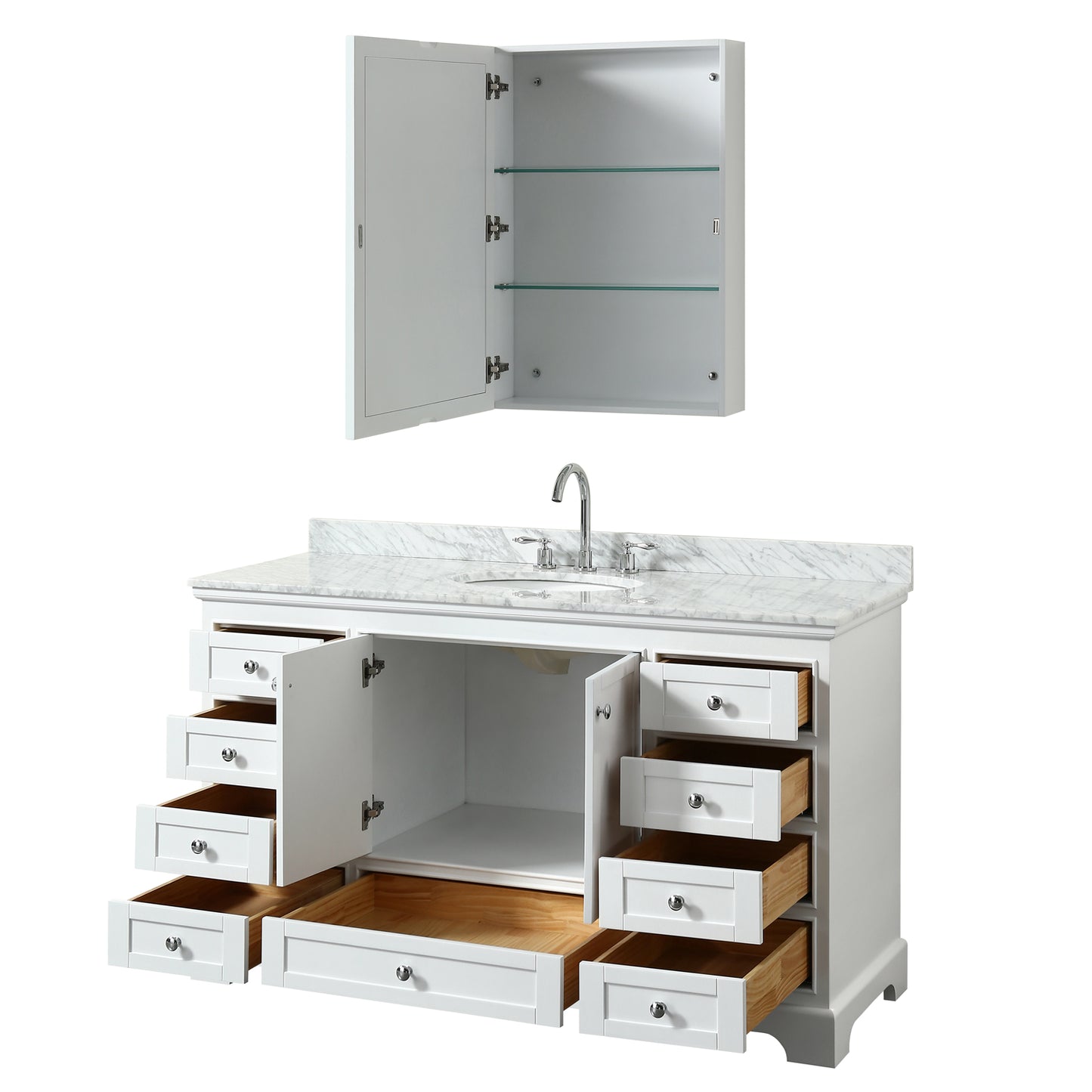 Deborah 60" Single Vanity in White, Top, Oval Sink, Medicine Cabinet