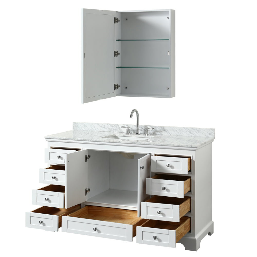 Deborah 60" Single Vanity in White, Top, Square Sink, Medicine Cabinet