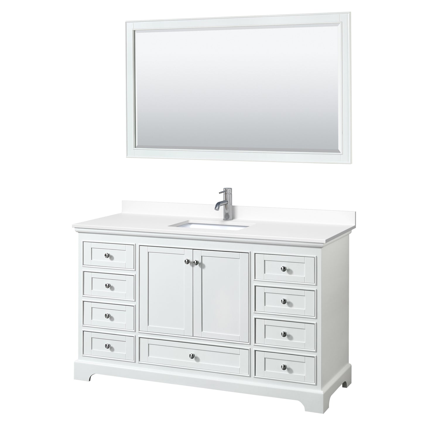 Deborah 60" Single Vanity in White, White Cultured Marble Top, Sink, 58" Mirror