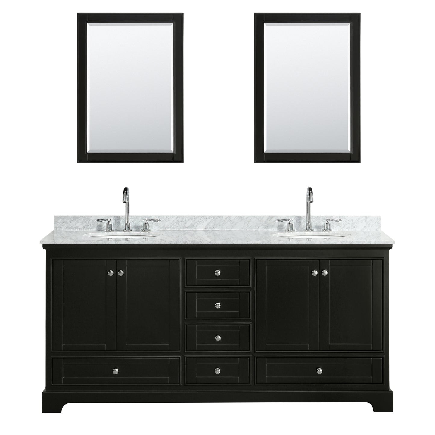 Deborah 72" Double Vanity in Dark Espresso, Top, Oval Sinks, 24" Mirrors