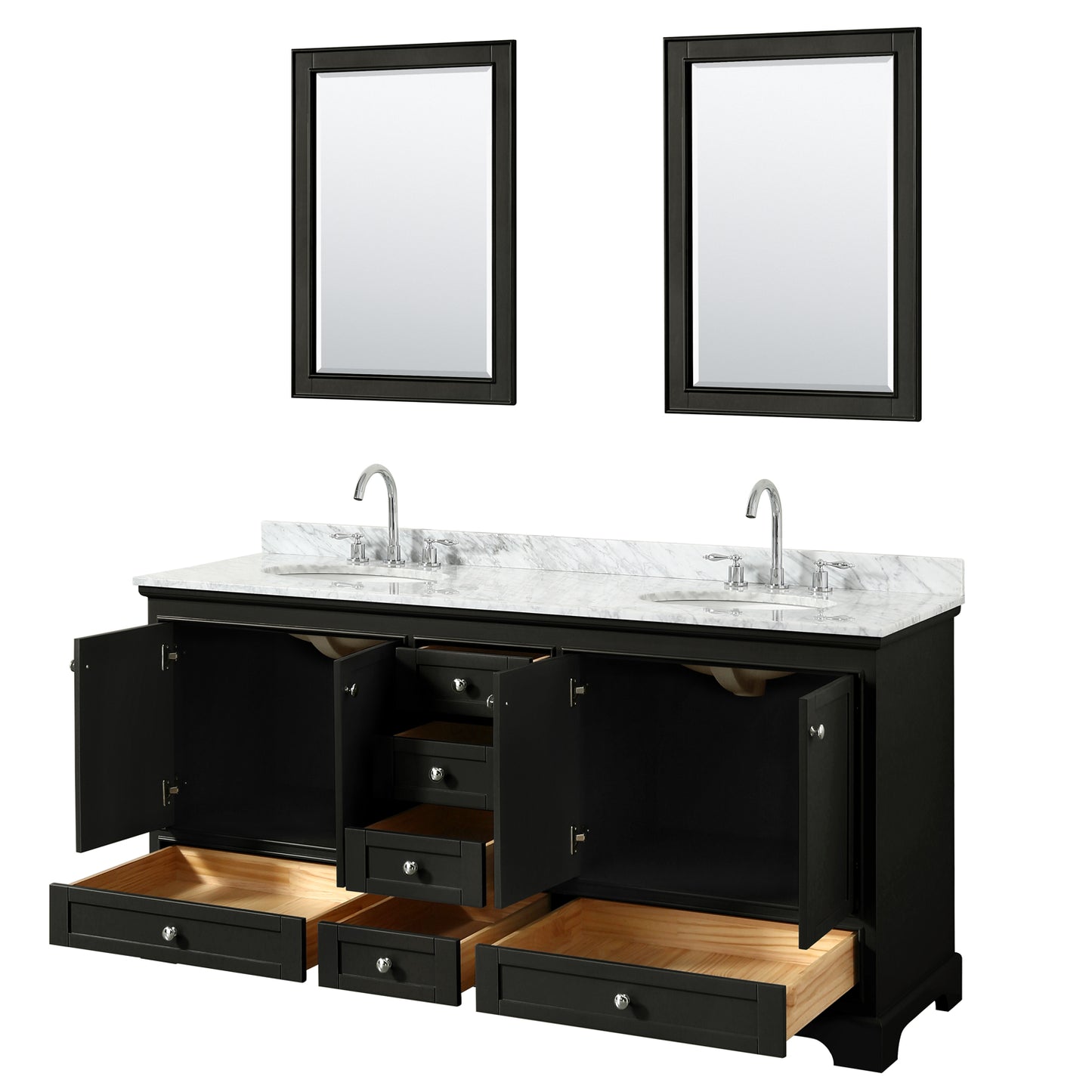 Deborah 72" Double Vanity in Dark Espresso, Top, Oval Sinks, 24" Mirrors