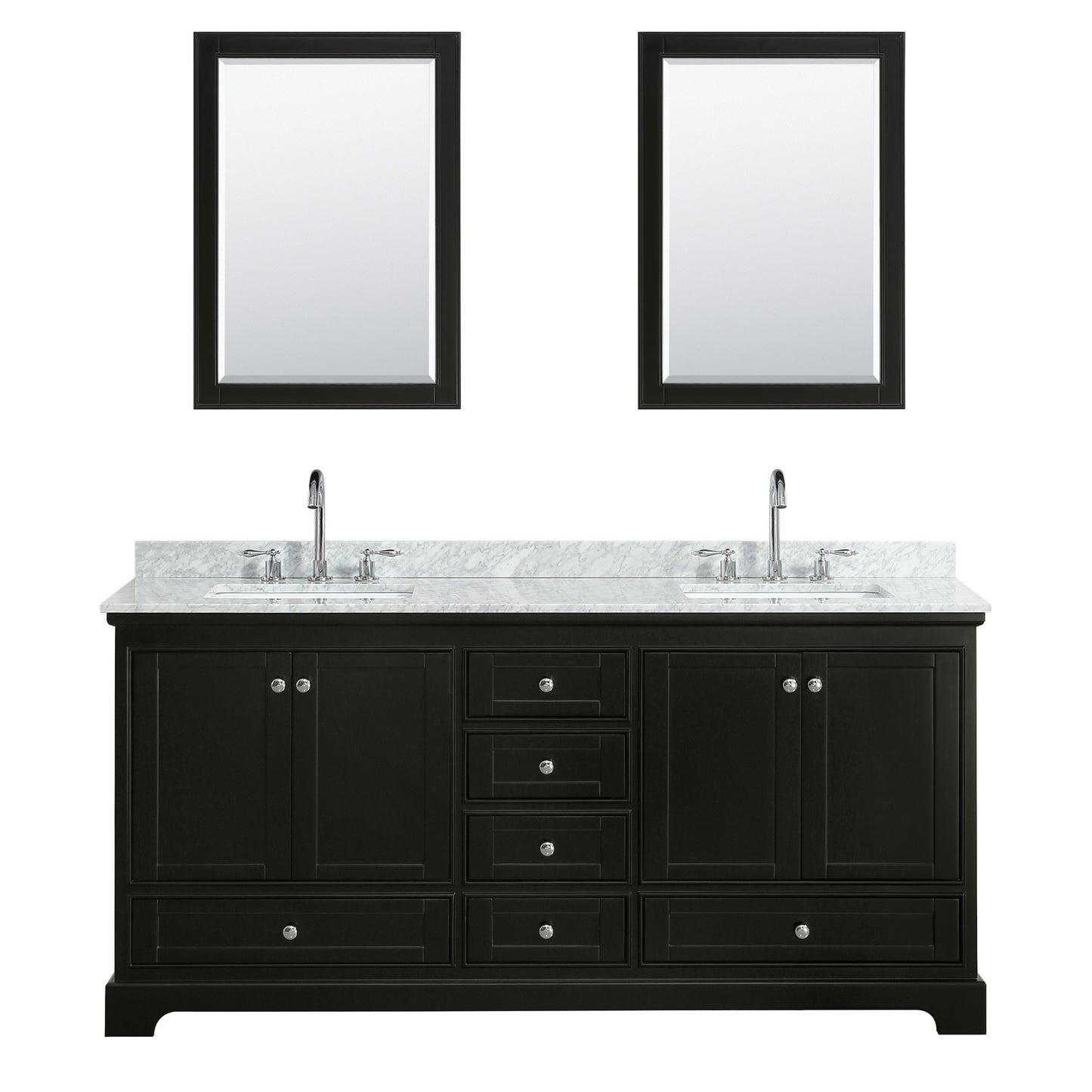 Deborah 72" Double Vanity in Dark Espresso, Top, Square Sinks, Medicine Cabinets