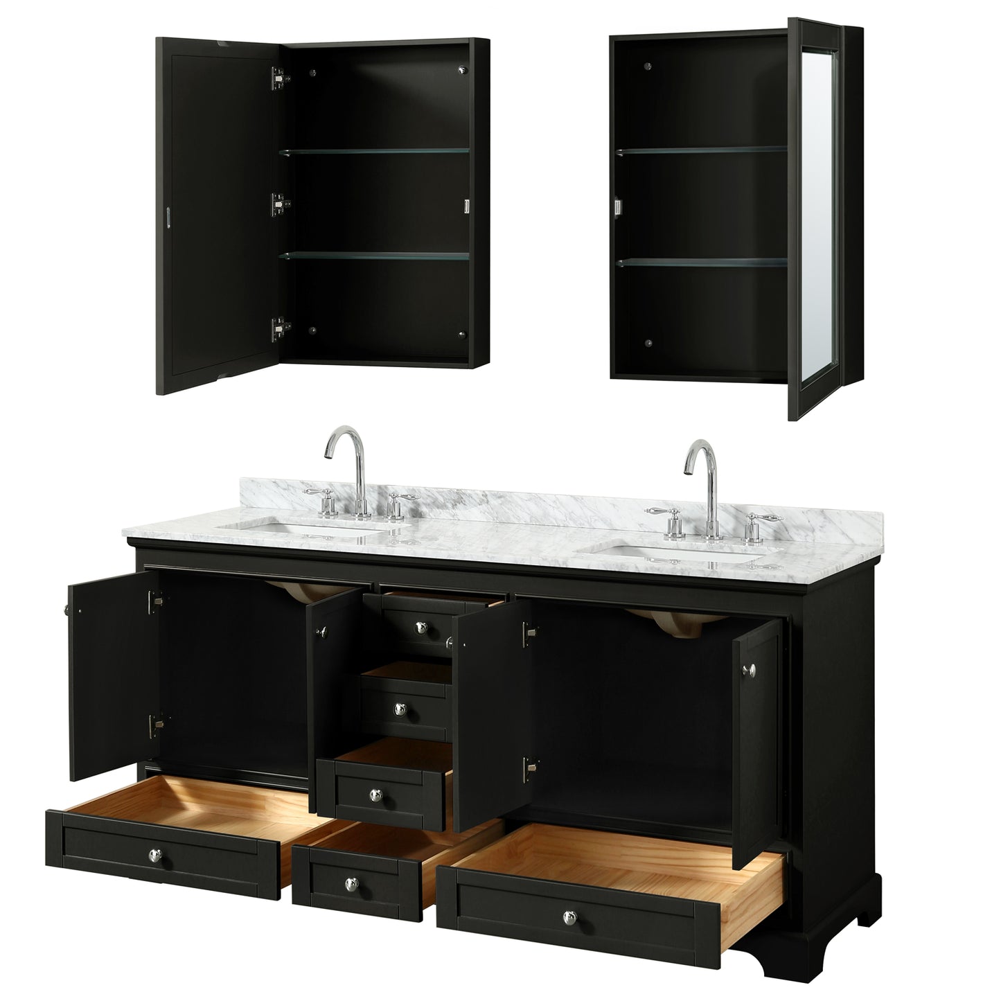 Deborah 72" Double Vanity in Dark Espresso, Top, Square Sinks, Medicine Cabinets