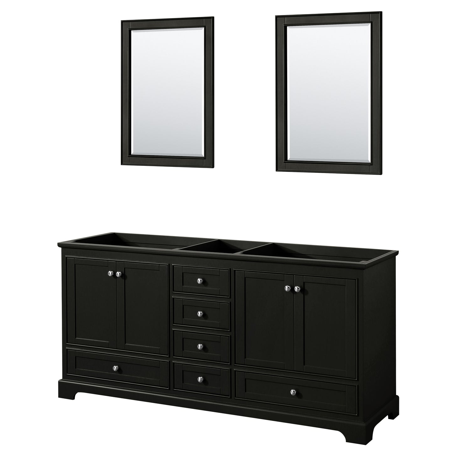 Deborah 72" Double Vanity in Dark Espresso, No Top, No Sinks, 24" Mirrors