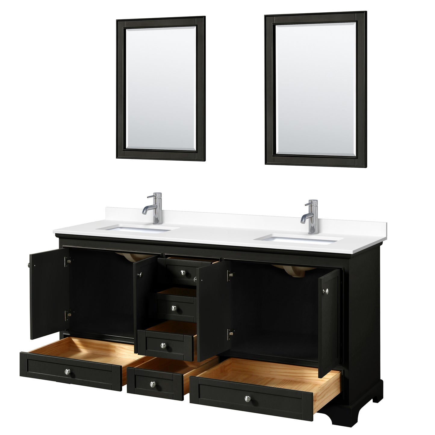 Deborah 72" Double Vanity in Espresso, White Cultured Marble Top, 24" Mirrors