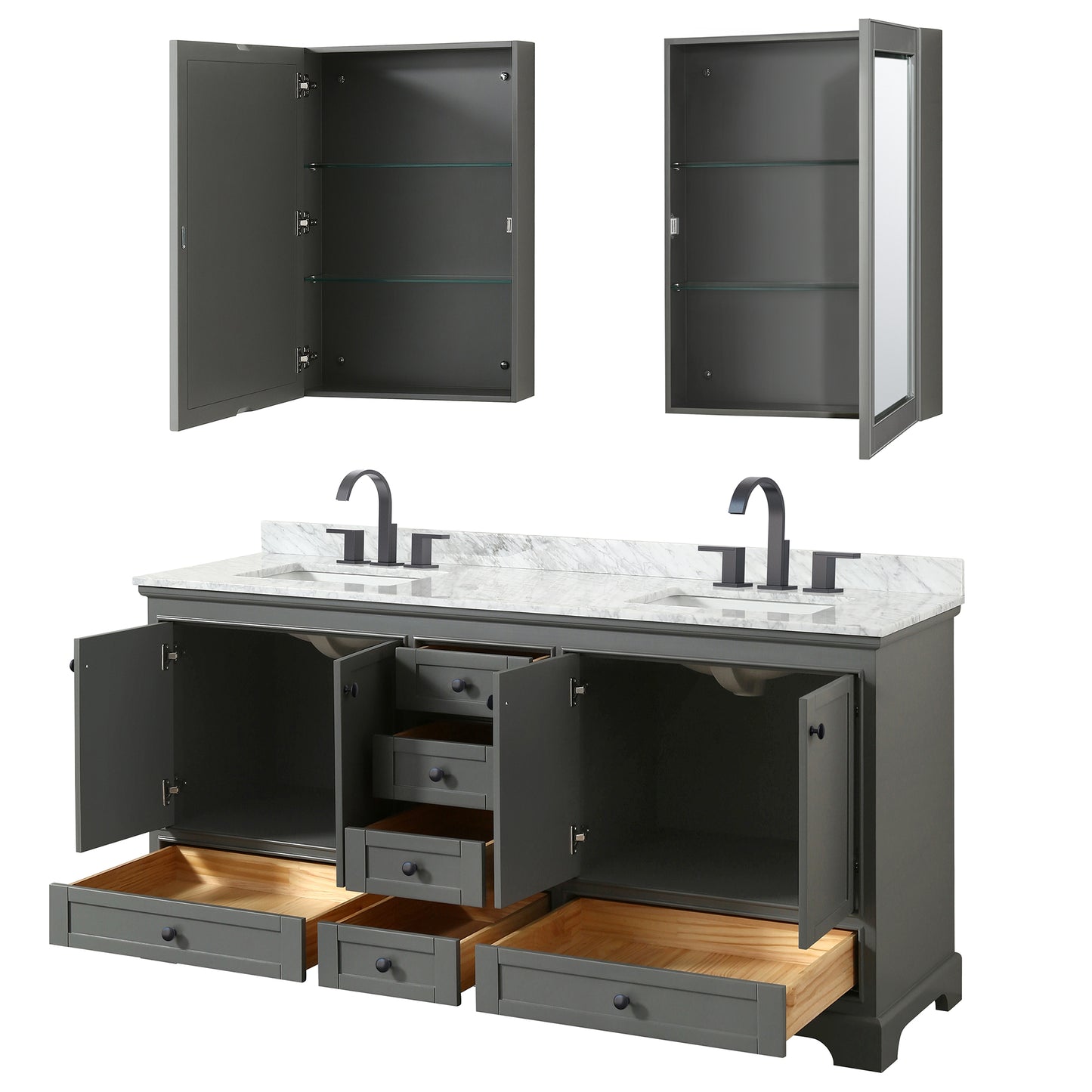 Deborah 72" Double Vanity in Dark Gray, Top, Black Trim, Medicine Cabinets