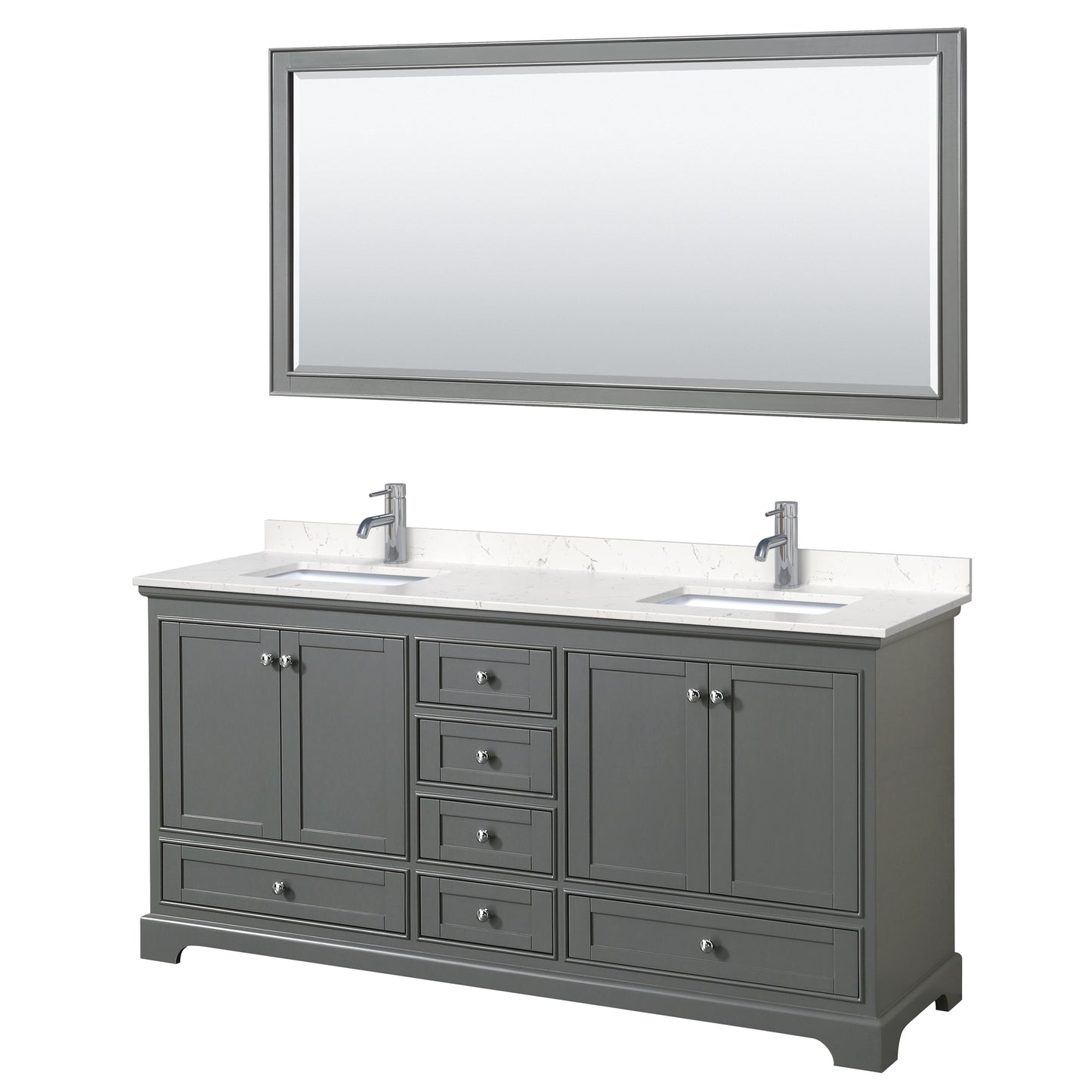 Deborah 72" Double Vanity in Dark Gray, Carrara Cultured Marble Top, 70" Mirror