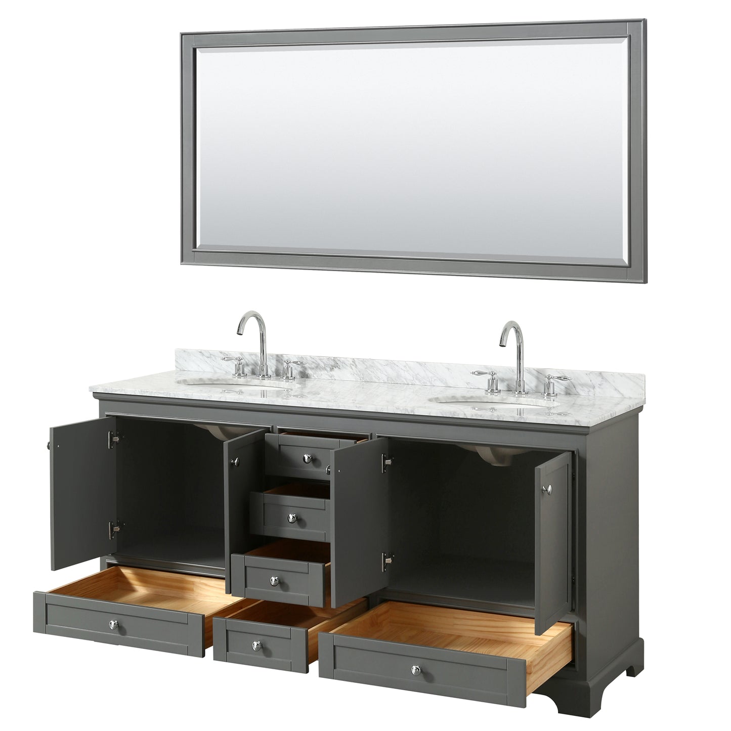 Deborah 72" Double Vanity in Dark Gray, Top, Oval Sinks, 70" Mirror