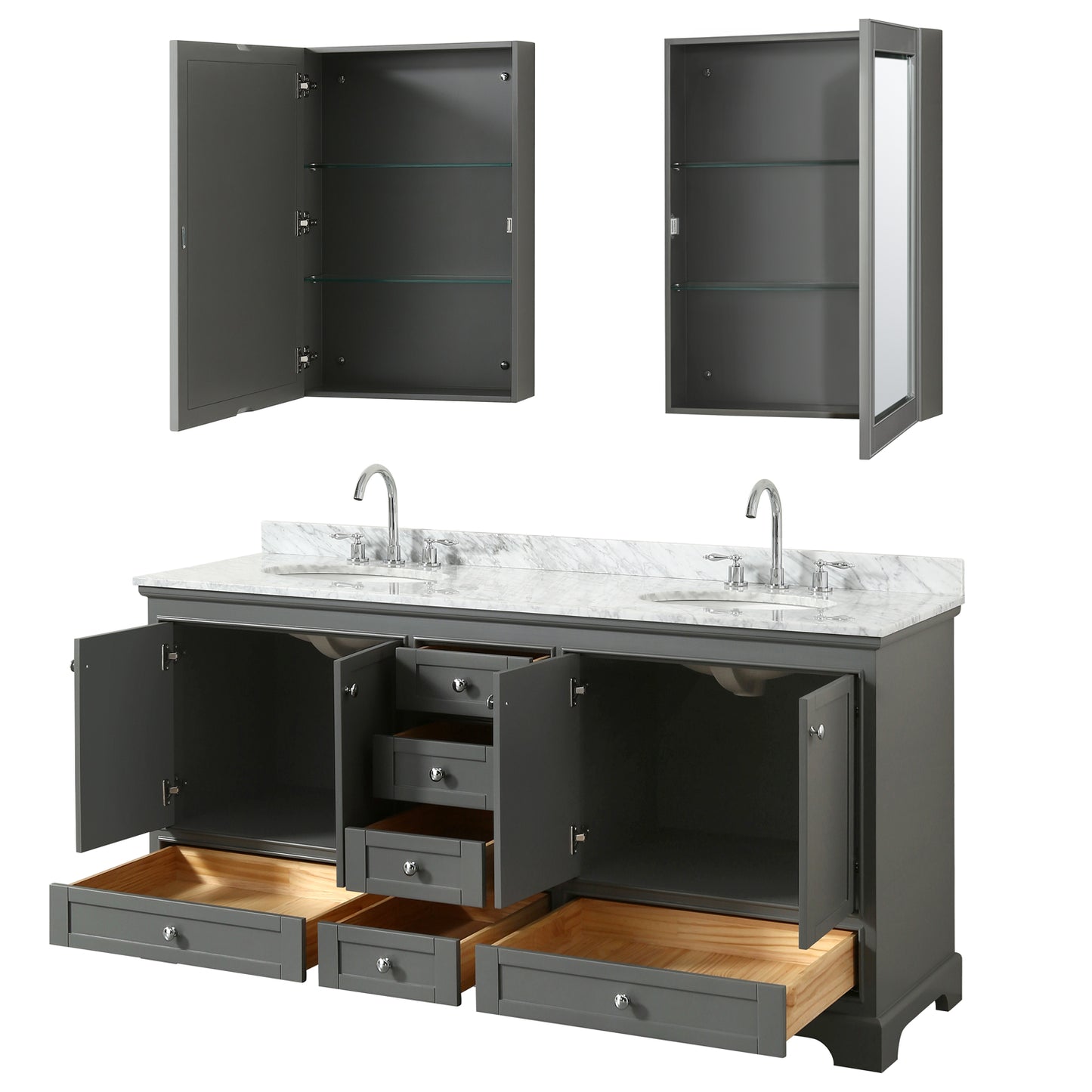 Deborah 72" Double Vanity in Dark Gray, Top, Oval Sinks, Medicine Cabinets