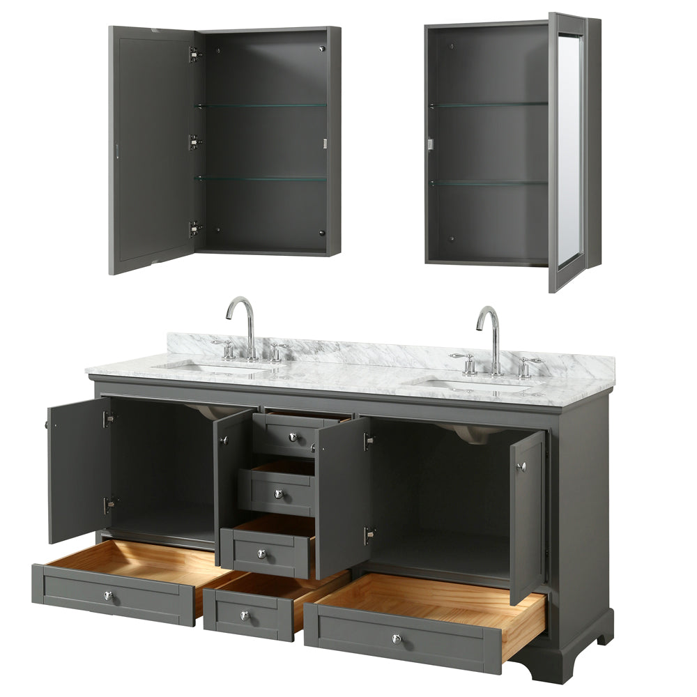 Deborah 72" Double Vanity in Dark Gray, Top, Square Sinks, Medicine Cabinets