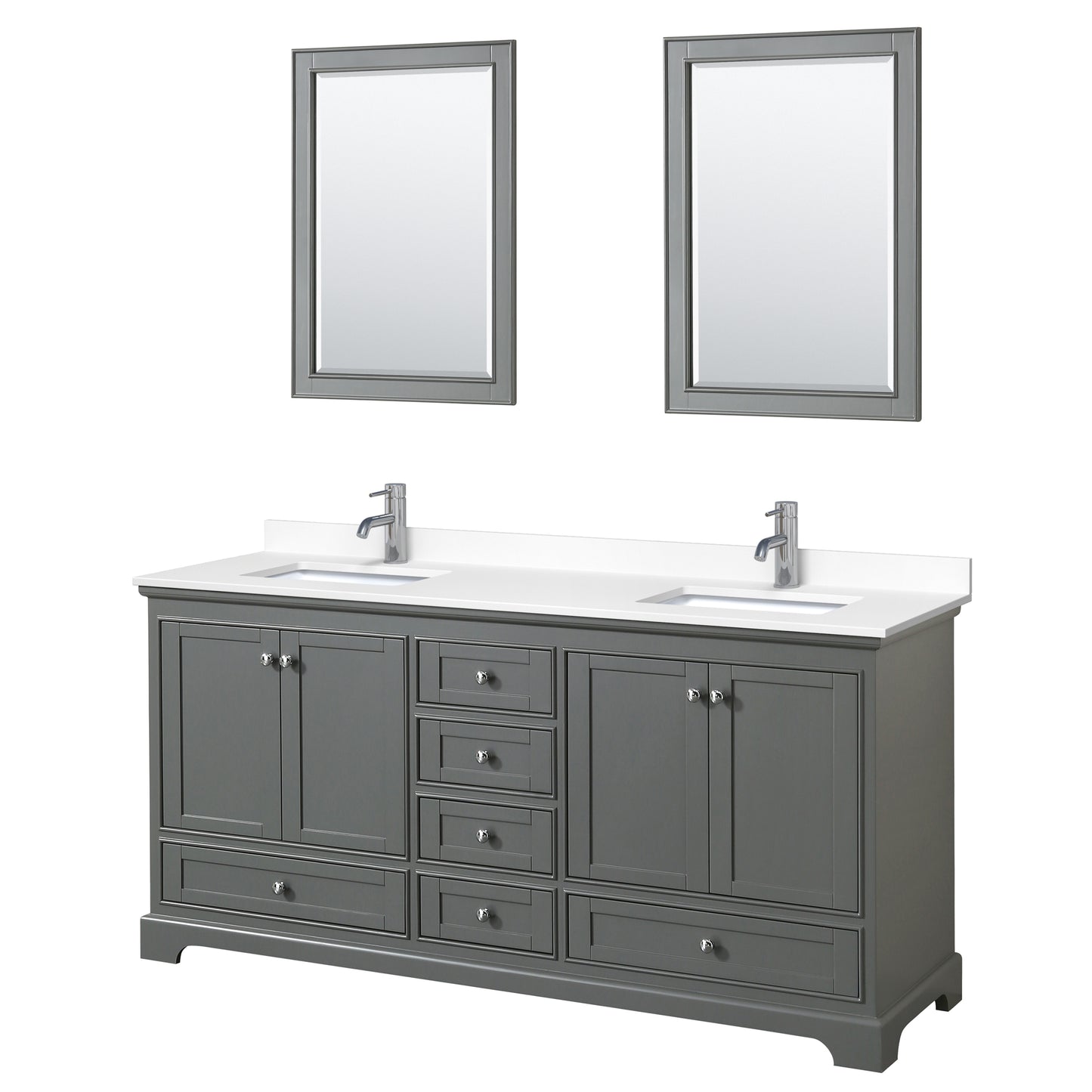 Deborah 72" Double Vanity in Dark Gray, White Cultured Marble Top, 24" Mirrors