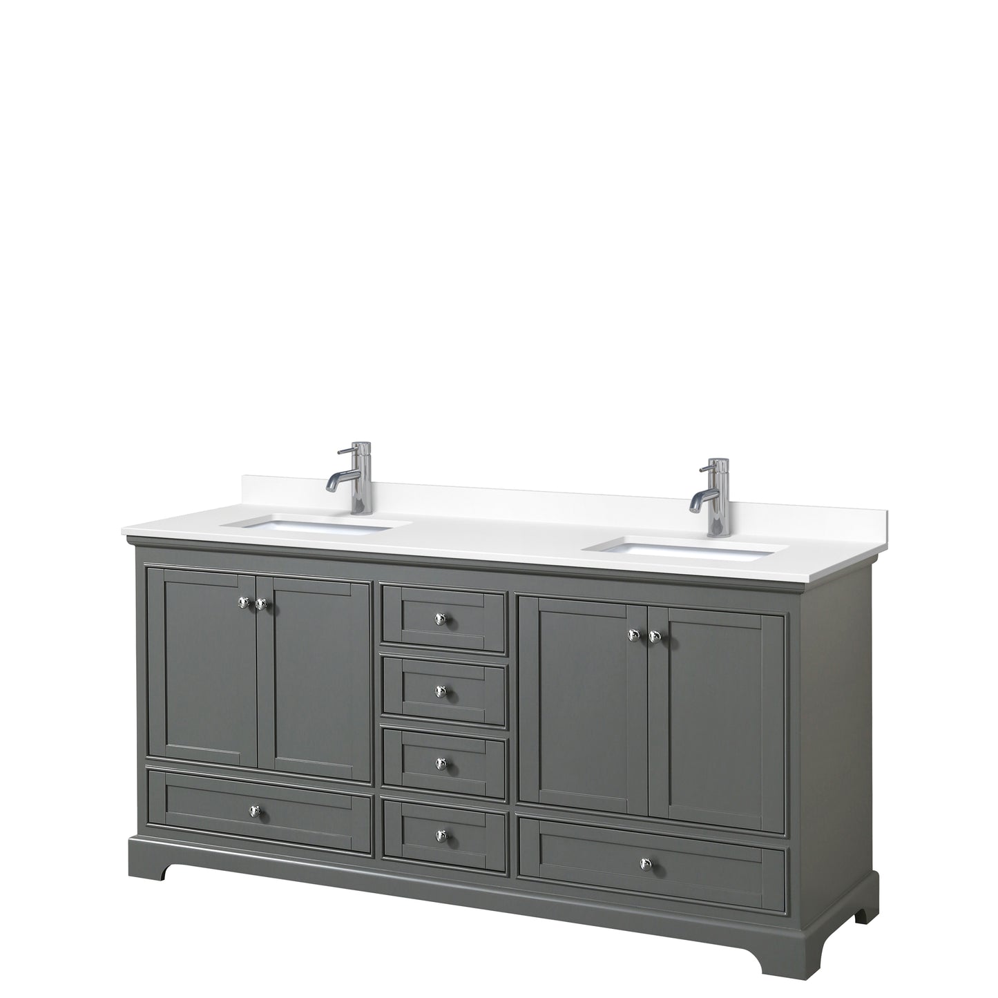 Deborah 72" Double Vanity in Dark Gray, White Cultured Marble Top, Sinks