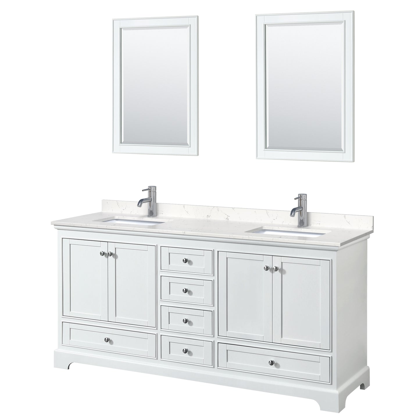 Deborah 72" Double Vanity in White, Carrara Cultured Marble Top, 24" Mirrors
