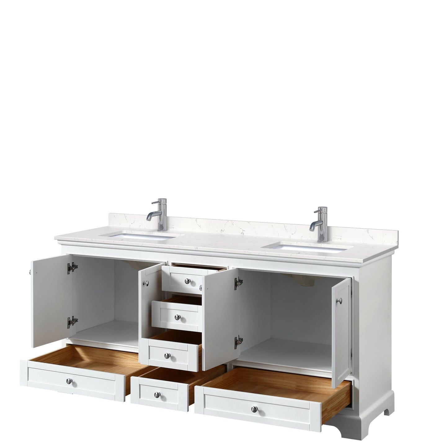 Deborah 72" Double Vanity in White, Carrara Cultured Marble Top, Sinks