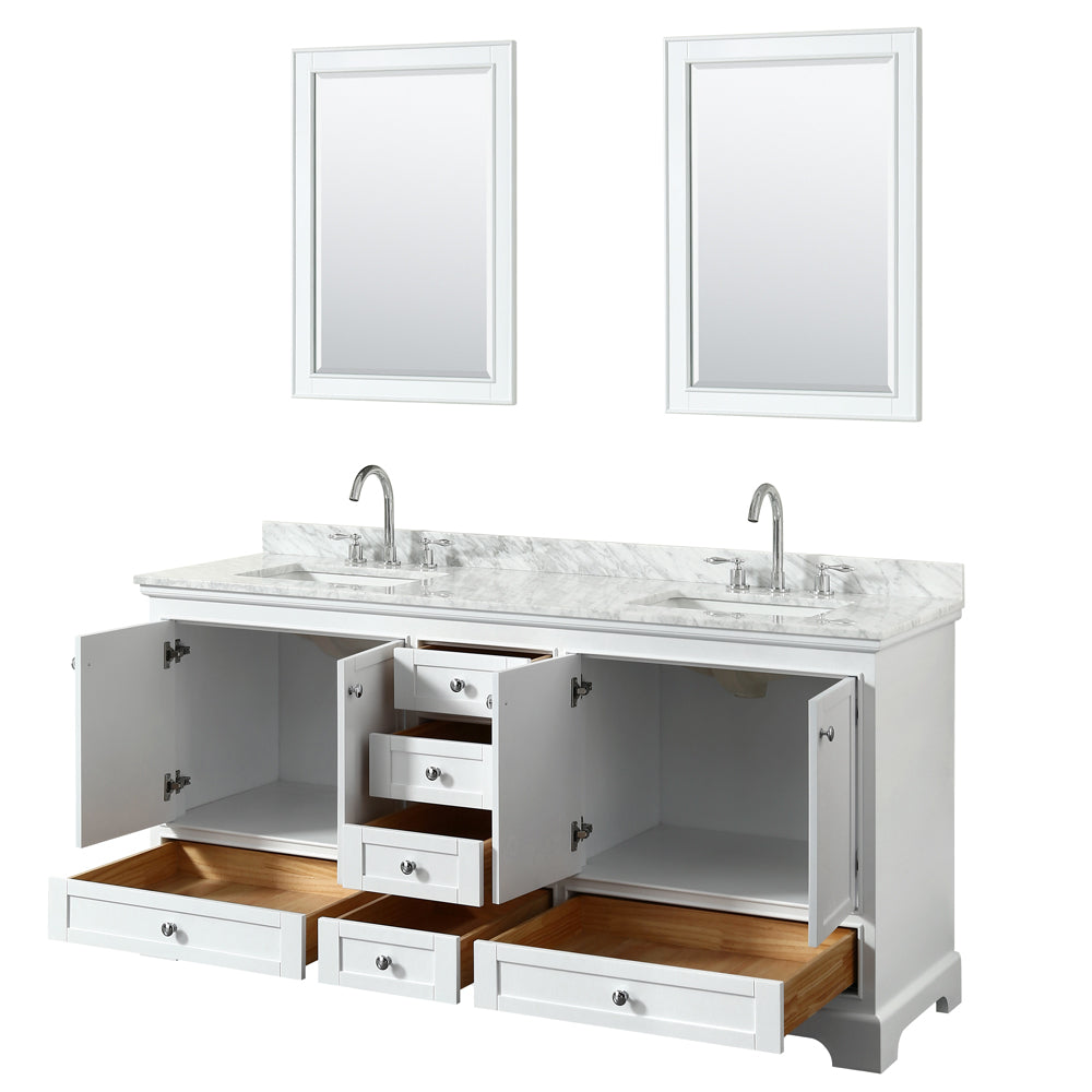 Deborah 72" Double Vanity in White, Top, Square Sinks, 24" Mirrors