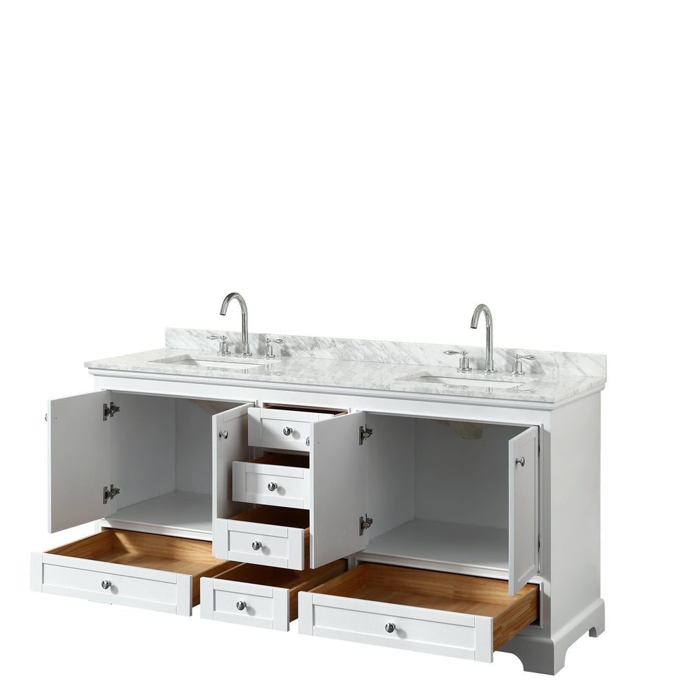 Deborah 72" Double Vanity in White, Top, Square Sinks, No Mirror