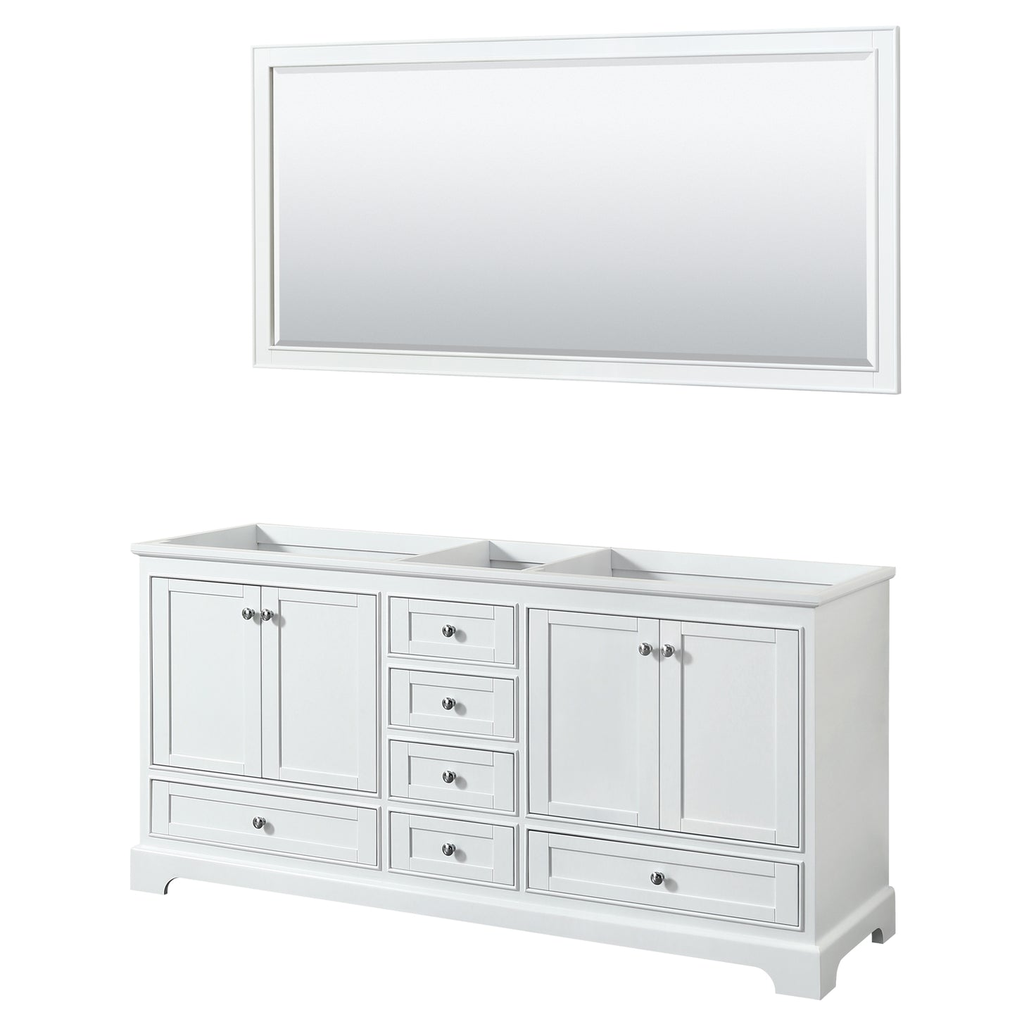 Deborah 72" Double Vanity in White, No Top, No Sinks, 70" Mirror