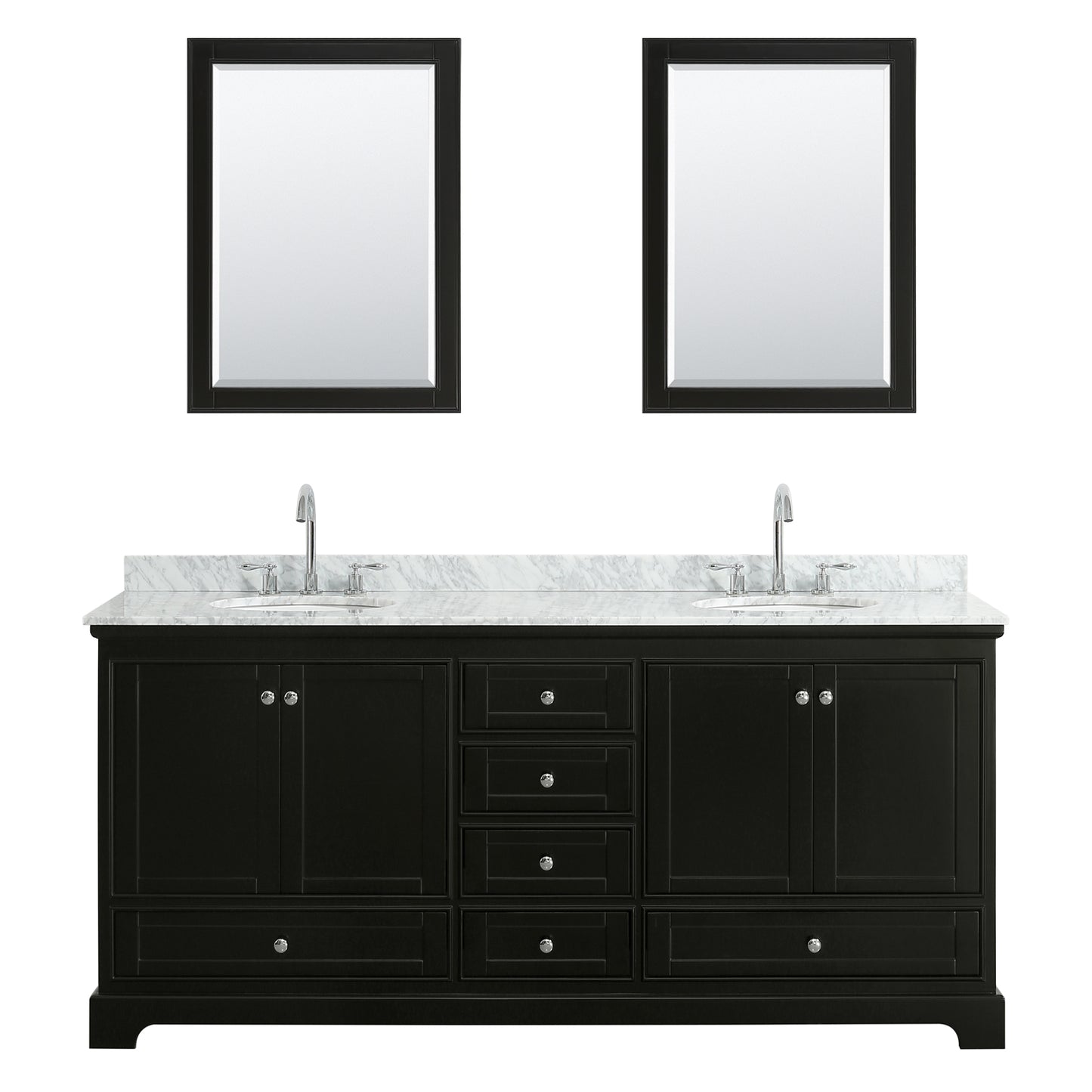 Deborah 80" Double Vanity in Dark Espresso, Top, Oval Sinks, 24" Mirrors