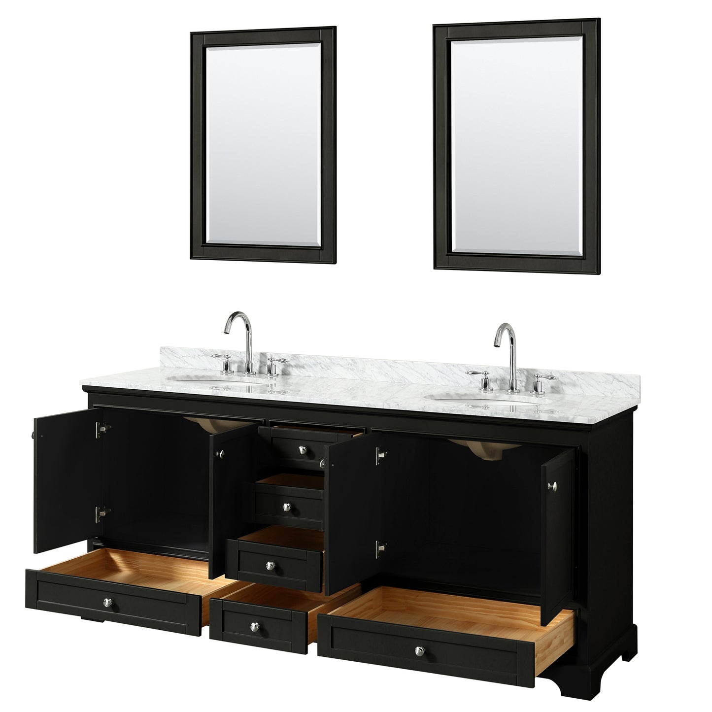 Deborah 80" Double Vanity in Dark Espresso, Top, Oval Sinks, 24" Mirrors