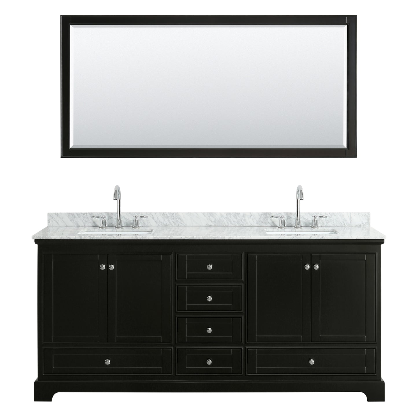 Deborah 80" Double Vanity in Dark Espresso, Top, Square Sinks, 70" Mirror