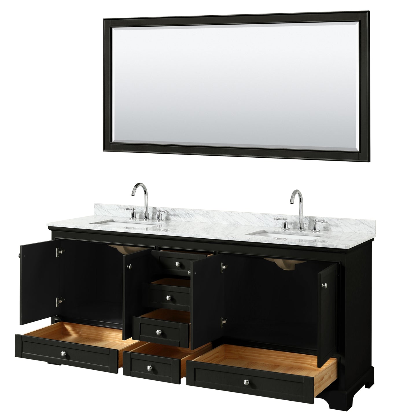 Deborah 80" Double Vanity in Dark Espresso, Top, Square Sinks, 70" Mirror