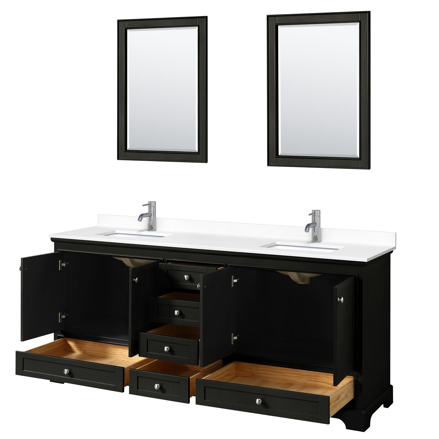 Deborah 80" Double Vanity in Espresso, White Cultured Marble Top, 24" Mirrors