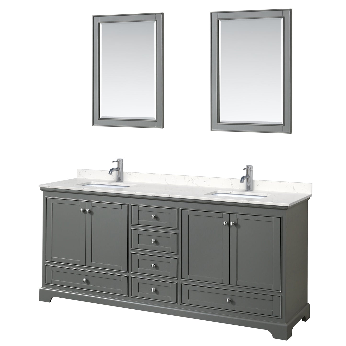 Deborah 80" Double Vanity in Dark Gray, Carrara Cultured Marble Top, 24" Mirrors