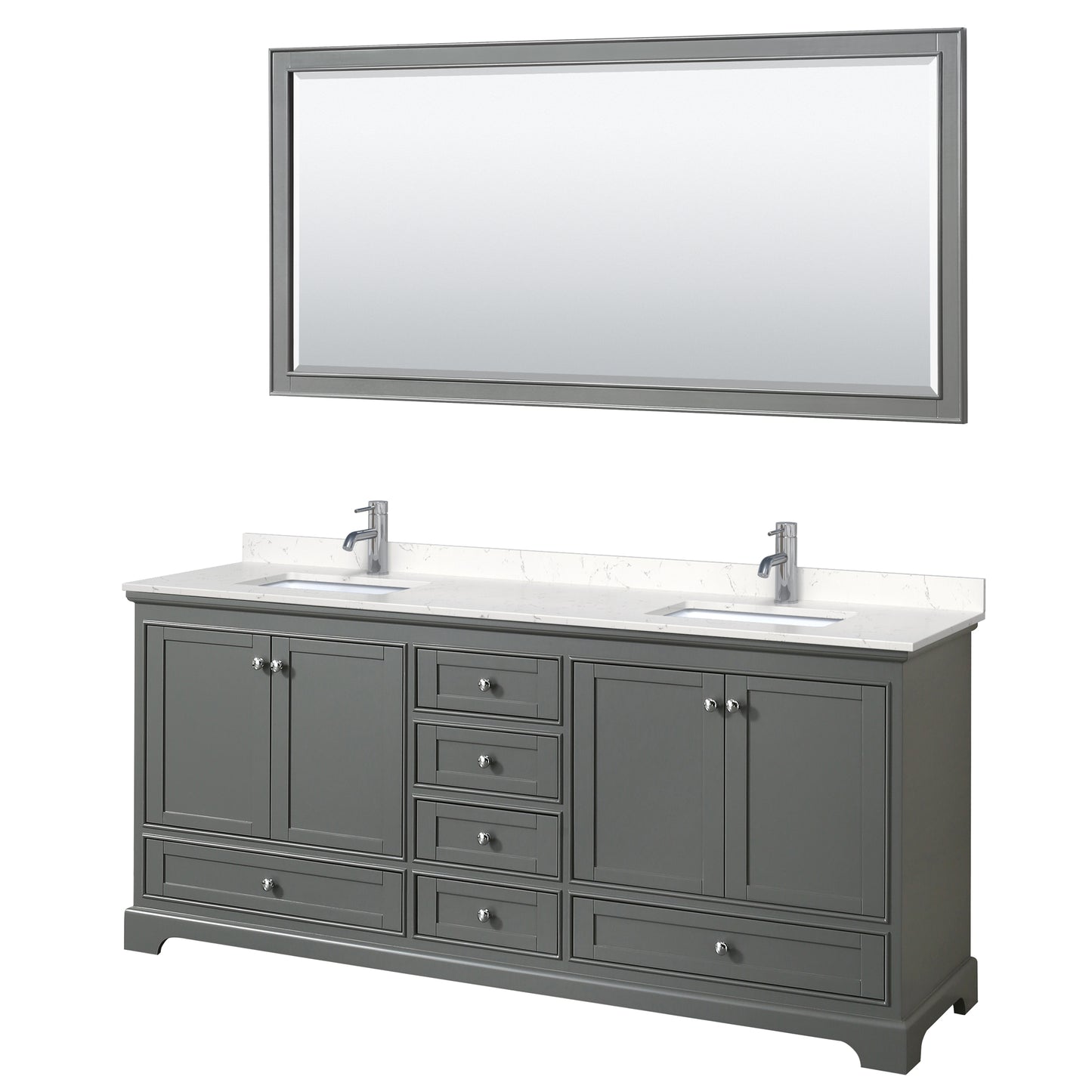 Deborah 80" Double Vanity in Dark Gray, Carrara Cultured Marble Top, 70" Mirror