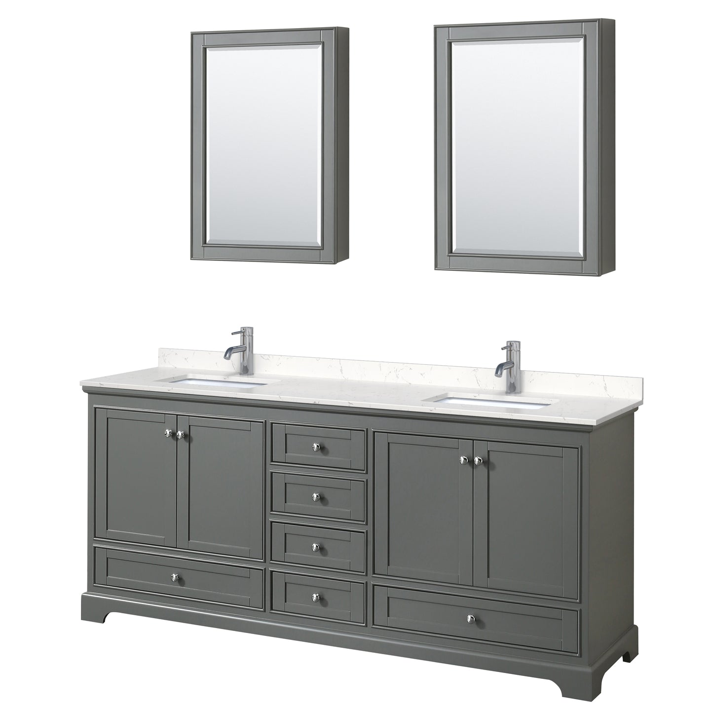 Deborah 80" Double Vanity in Gray, Carrara Marble Top, Medicine Cabinets