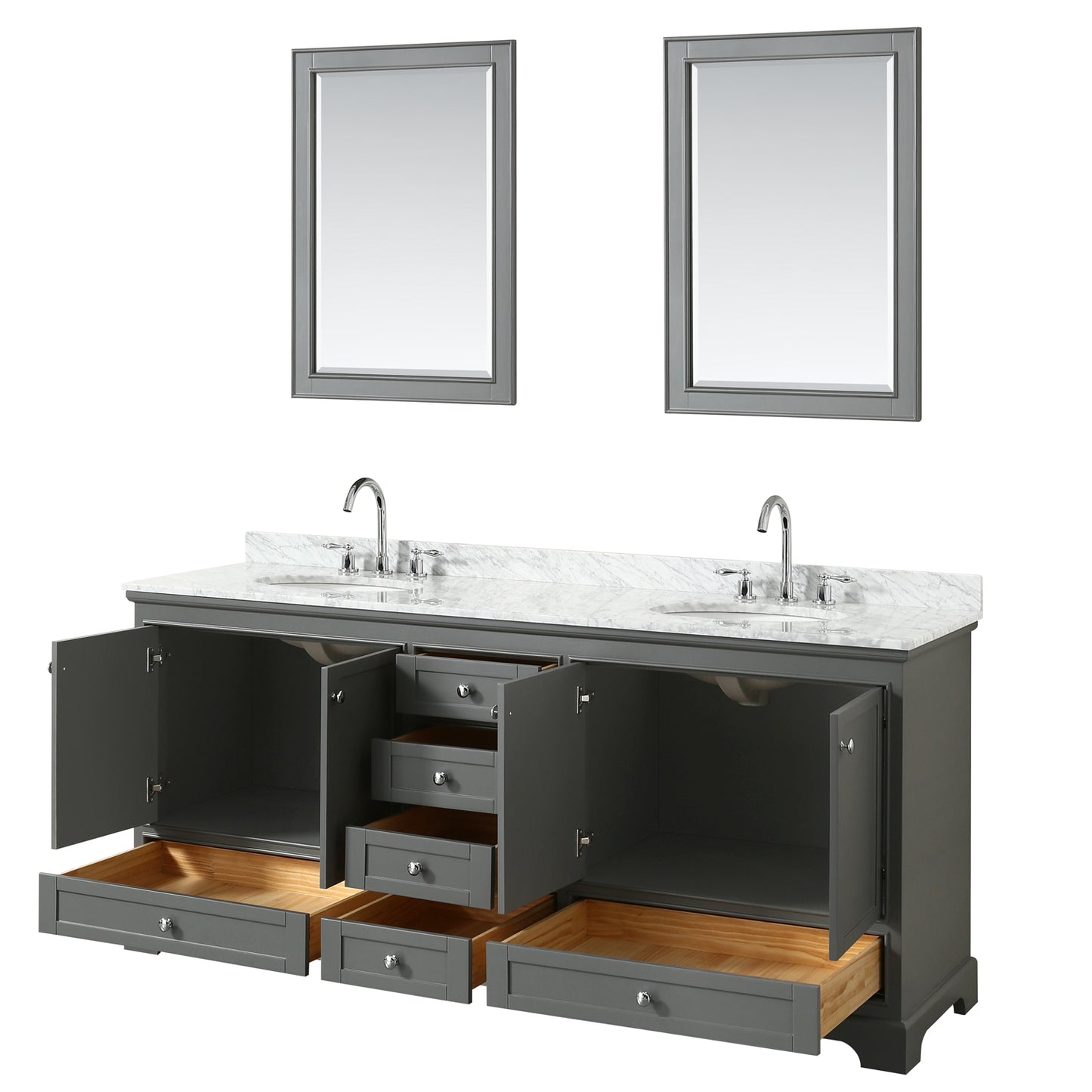 Deborah 80" Double Vanity in Dark Gray, Top, Oval Sinks, 24" Mirrors