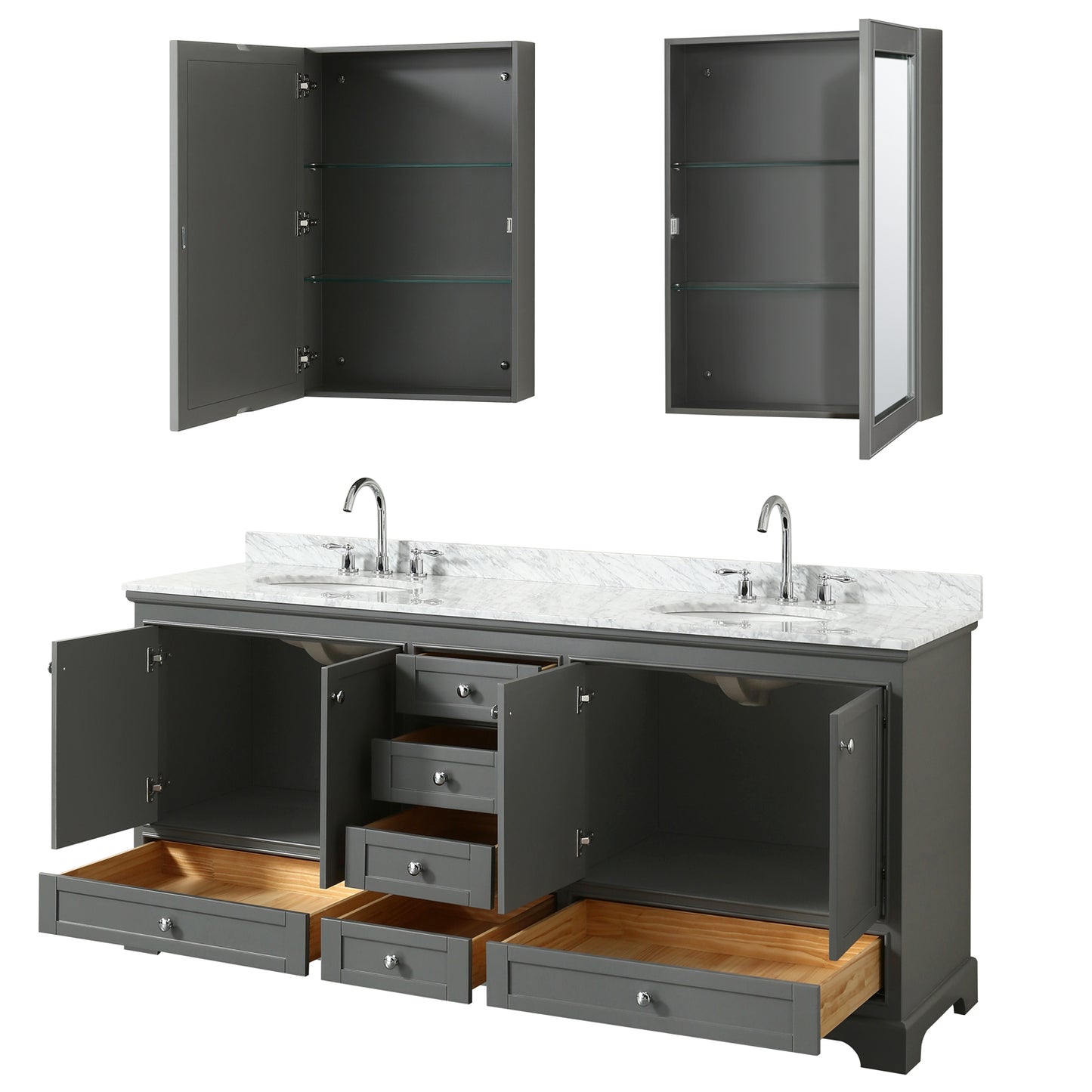 Deborah 80" Double Vanity in Dark Gray, Top, Oval Sinks, Medicine Cabinets