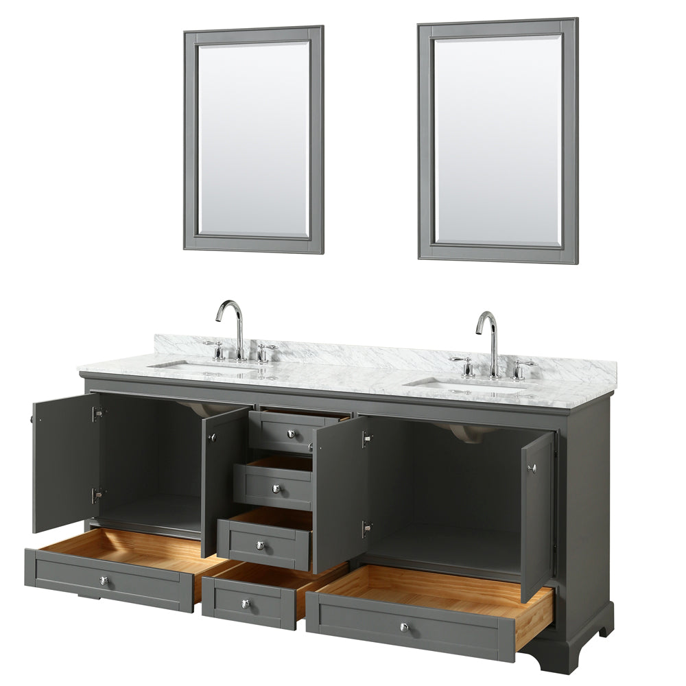 Deborah 80" Double Vanity in Dark Gray, Top, Square Sinks, 24" Mirrors