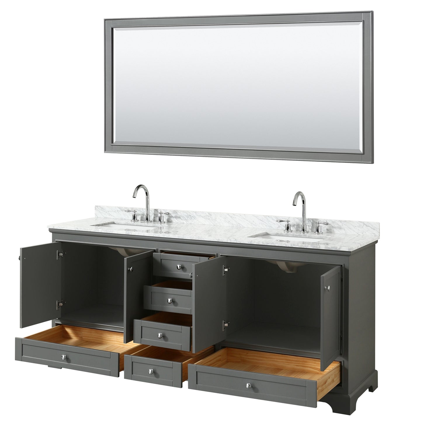 Deborah 80" Double Vanity in Dark Gray, Top, Square Sinks, 70" Mirror