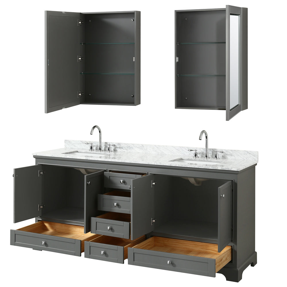 Deborah 80" Double Vanity in Dark Gray, Top, Square Sinks, Medicine Cabinets