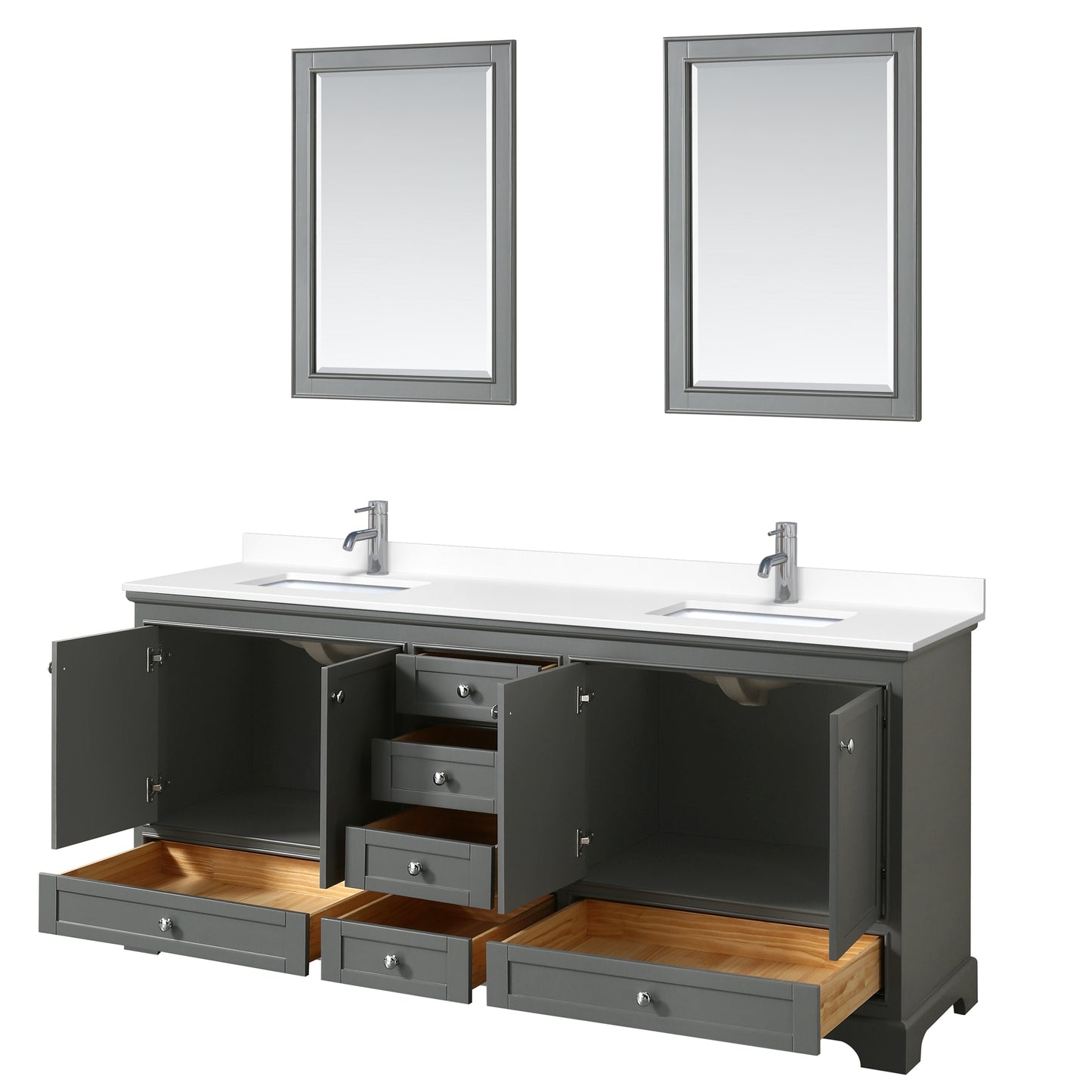 Deborah 80" Double Vanity in Dark Gray, White Cultured Marble Top, 24" Mirrors