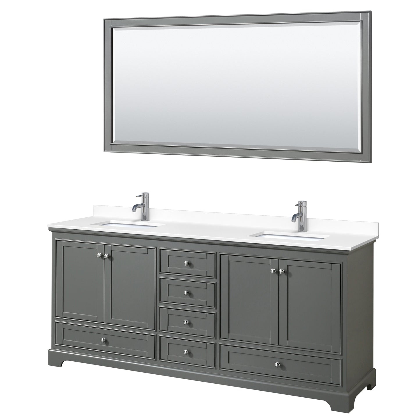 Deborah 80" Double Vanity in Dark Gray, White Cultured Marble Top, 70" Mirror