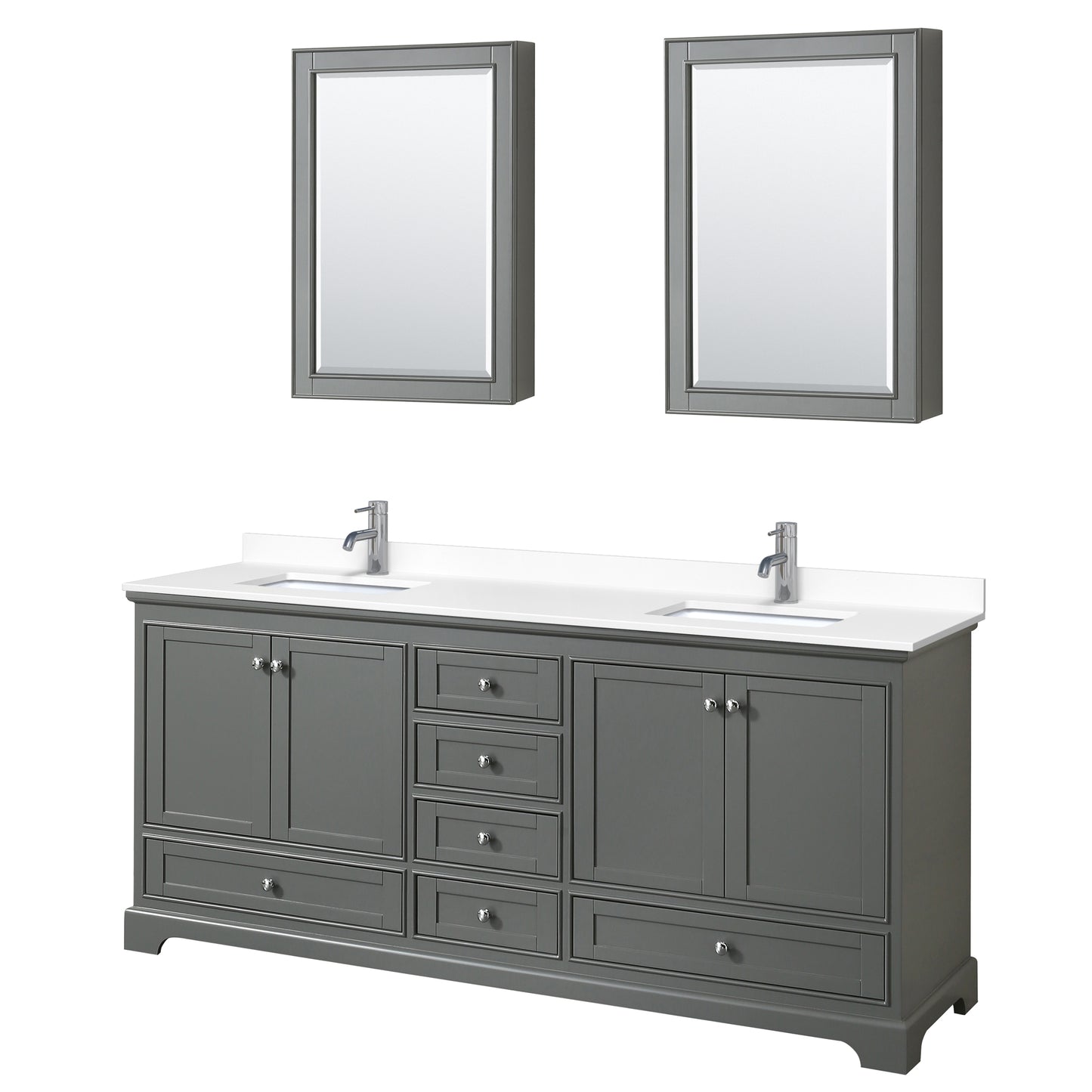 Deborah 80" Double Vanity in Gray, White Cultured Marble Top, Medicine Cabinets