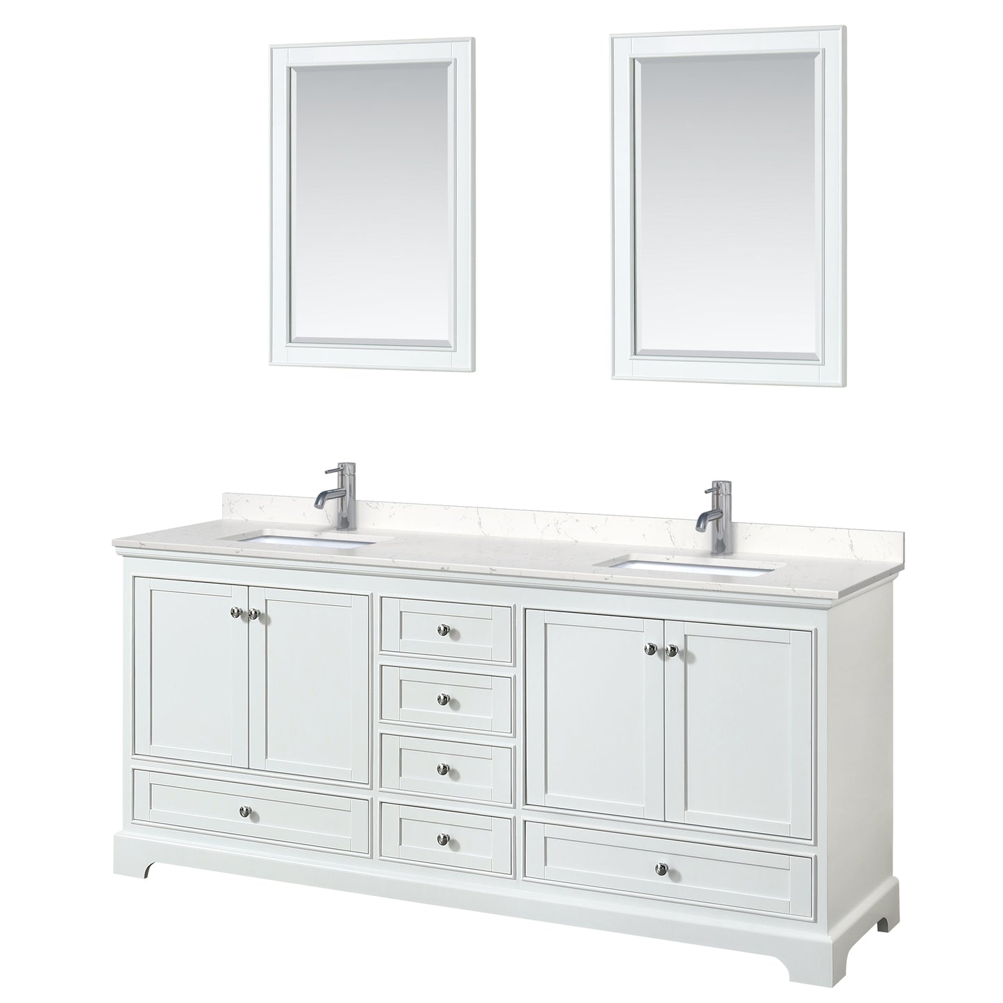Deborah 80" Double Vanity in White, Carrara Cultured Marble Top, 24" Mirrors